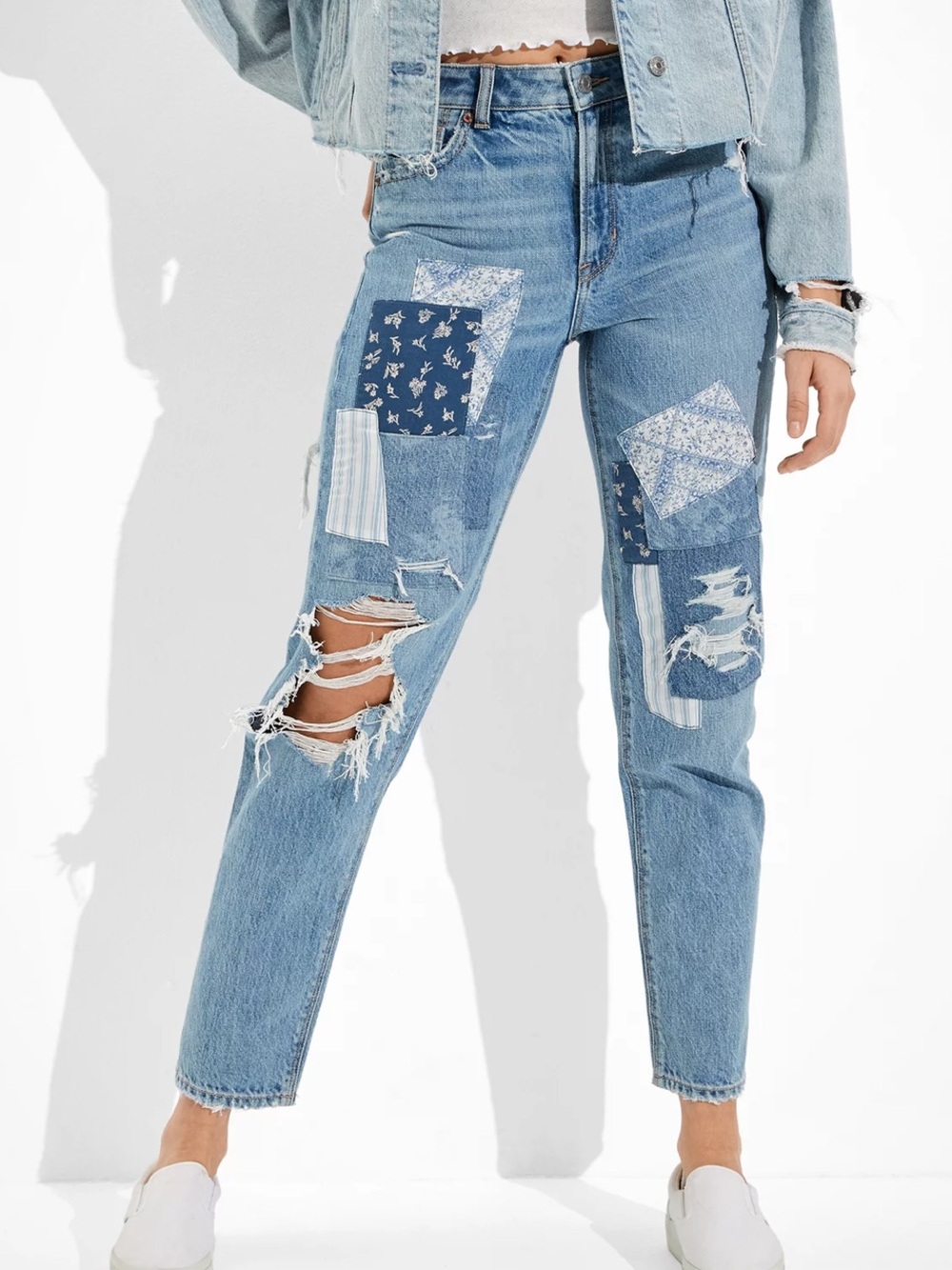 American Eagle Outfitters Patchwork Mom Straight Jean